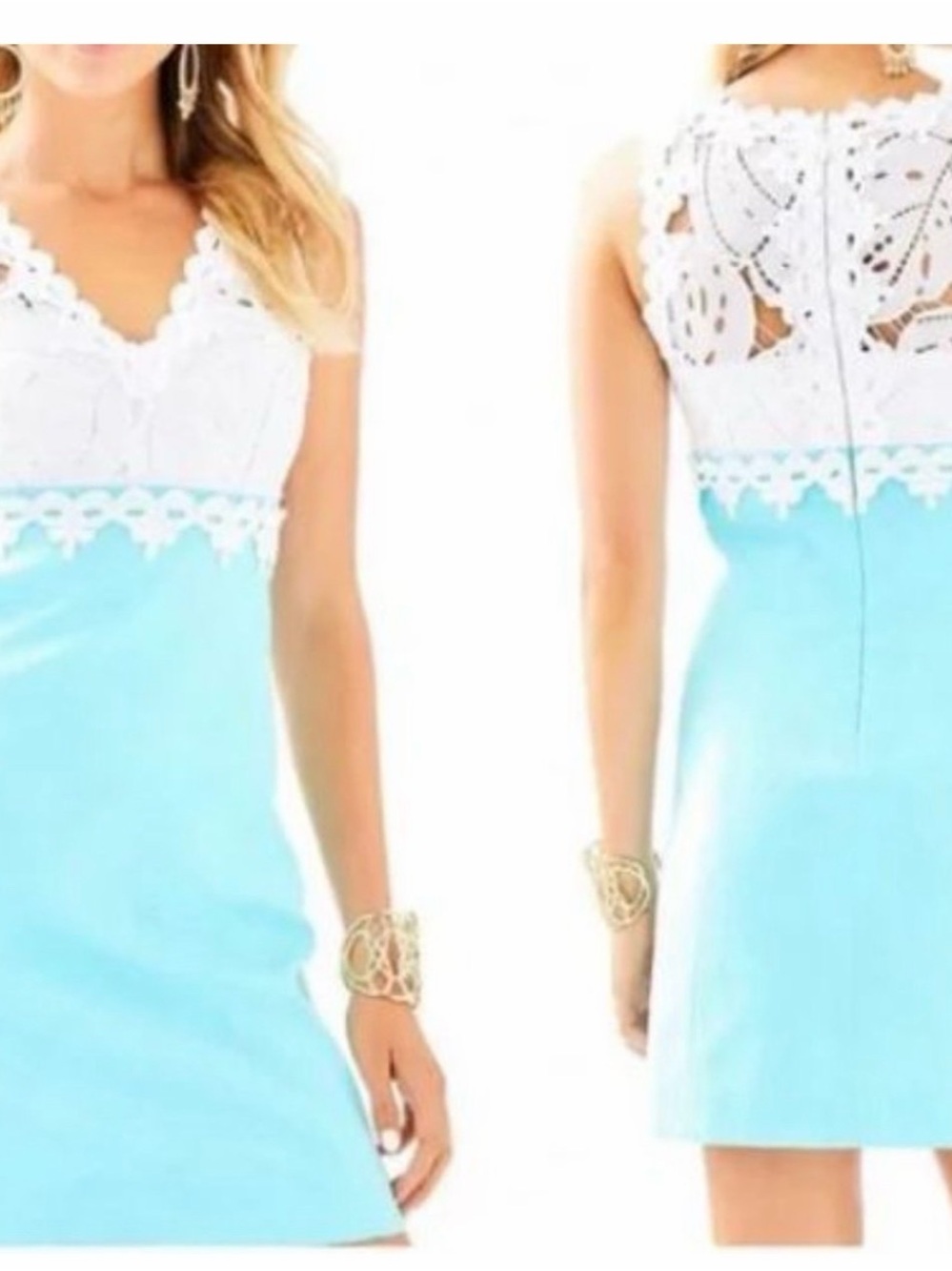 Lilly Pulitzer White Lace & Light Blue Sleeveless Midi Dress size 4